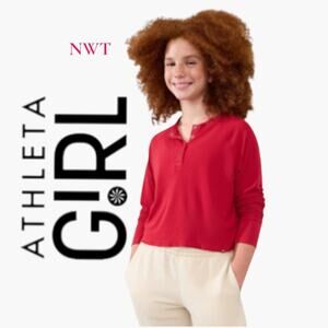 NWT Athleta Girls Wander waffle Henley Top Size L/12